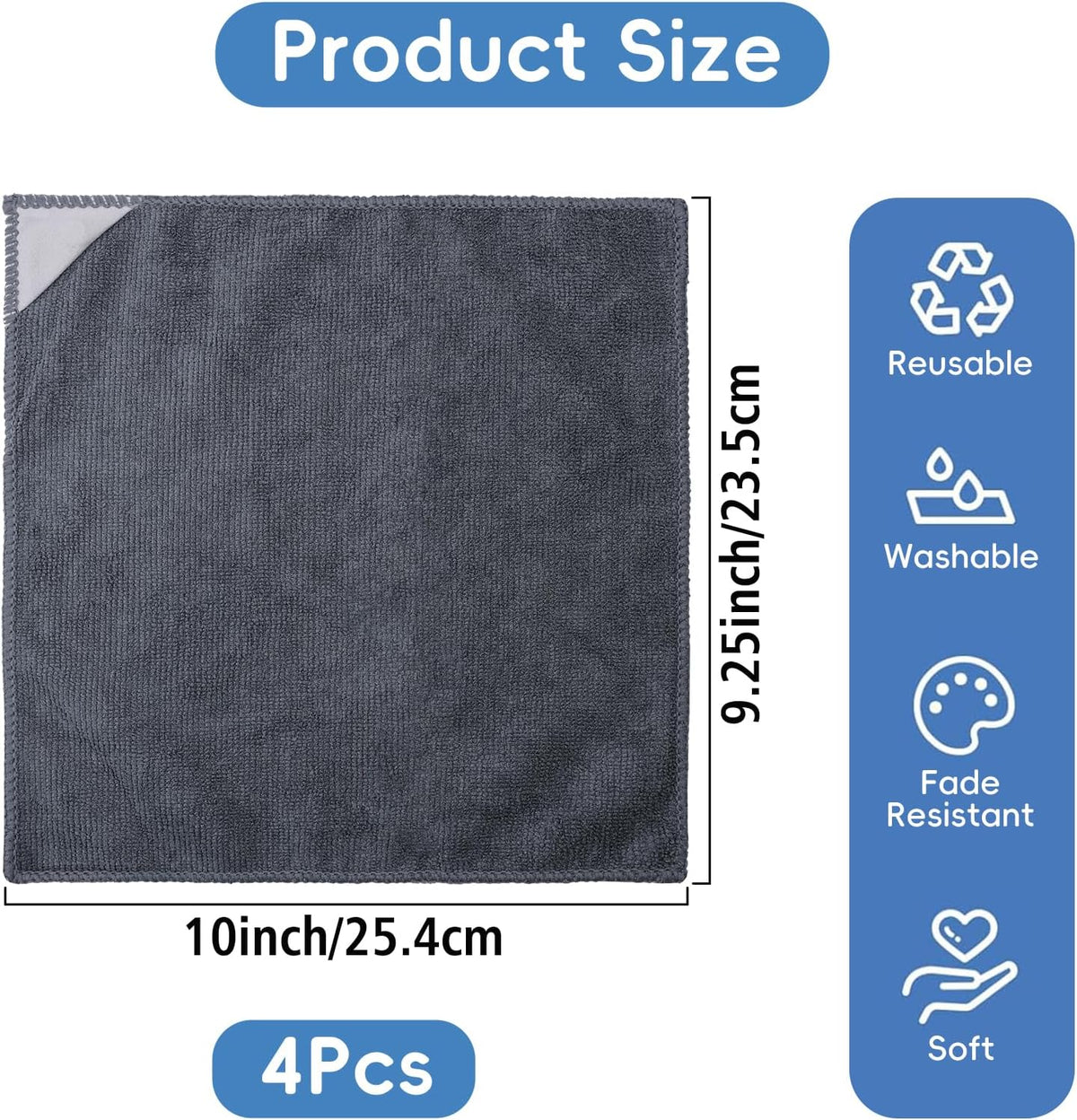 4 Pack Magnetic Microfiber Cleaning Cloth, Dry Erase Erasers Cleaner for Whiteboards, Blackboards, Chalkboards, Glassboards, Home, Office, School, Gray, 10'' x 9.25''