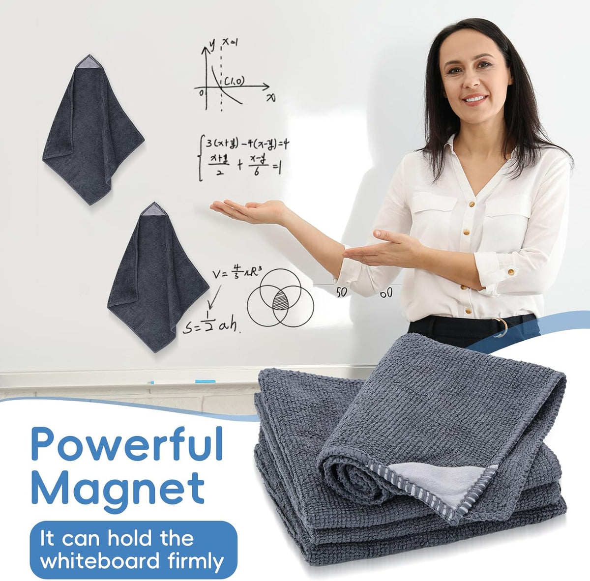 4 Pack Magnetic Microfiber Cleaning Cloth, Dry Erase Erasers Cleaner for Whiteboards, Blackboards, Chalkboards, Glassboards, Home, Office, School, Gray, 10'' x 9.25''