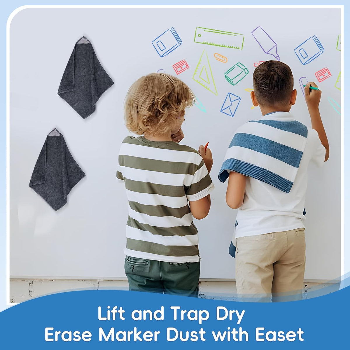 4 Pack Magnetic Microfiber Cleaning Cloth, Dry Erase Erasers Cleaner for Whiteboards, Blackboards, Chalkboards, Glassboards, Home, Office, School, Gray, 10'' x 9.25''