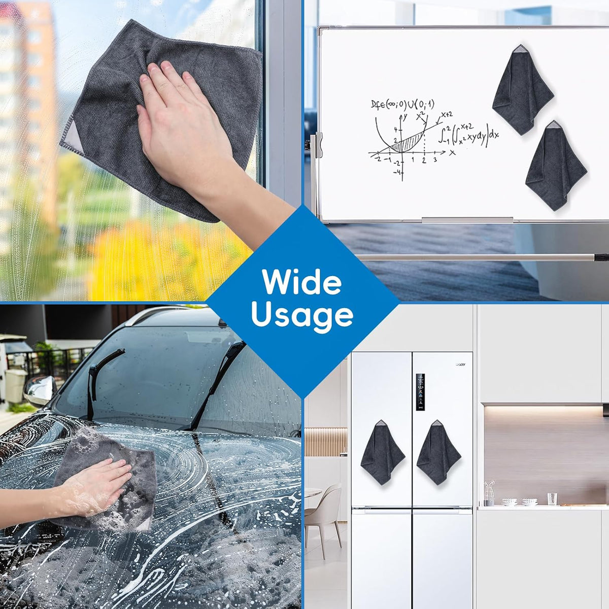 4 Pack Magnetic Microfiber Cleaning Cloth, Dry Erase Erasers Cleaner for Whiteboards, Blackboards, Chalkboards, Glassboards, Home, Office, School, Gray, 10'' x 9.25''