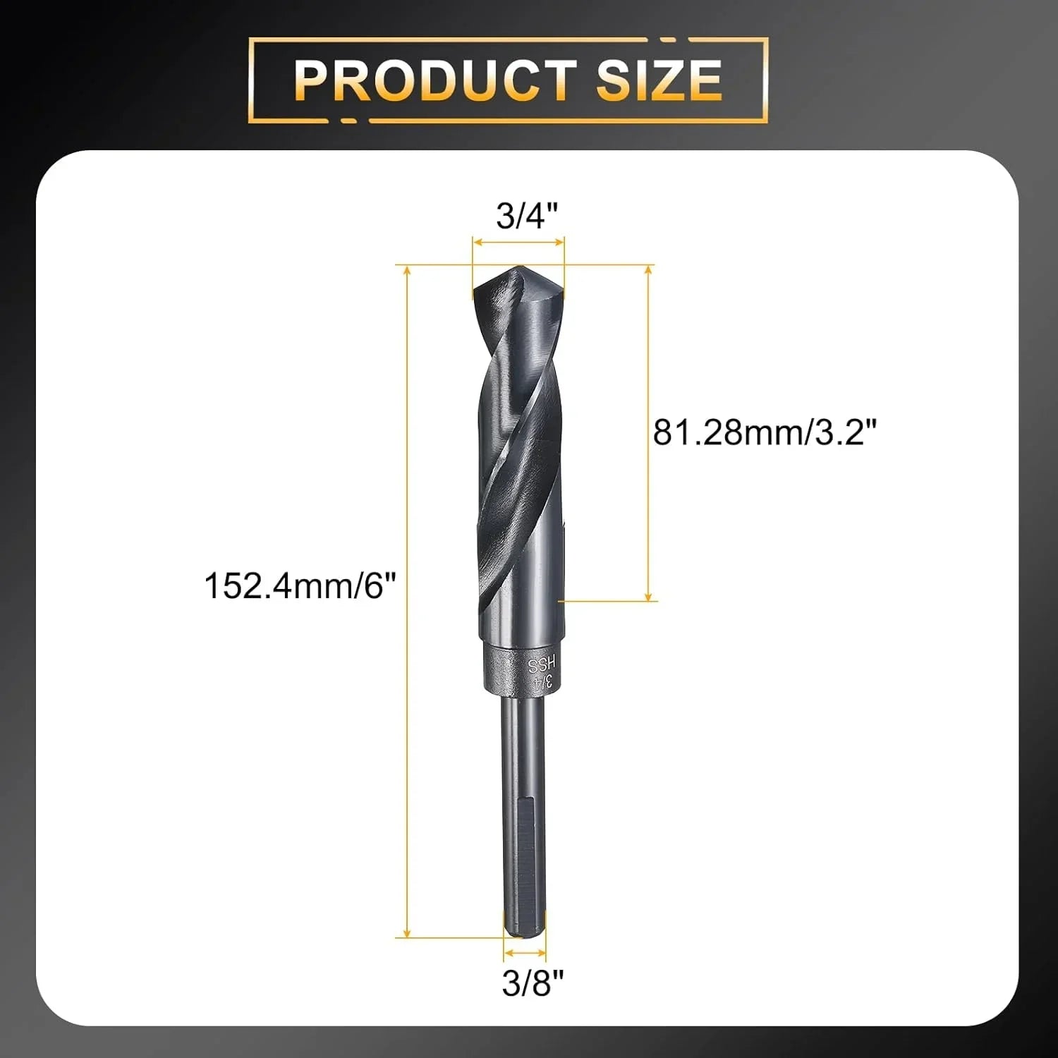 3/4" Drill Bit 3/8" Reduced Shank 3-Flat 4241 High Speed Steel Nitriding Black 118° for Soft Materials Wood Plastic Iron Copper Aluminum