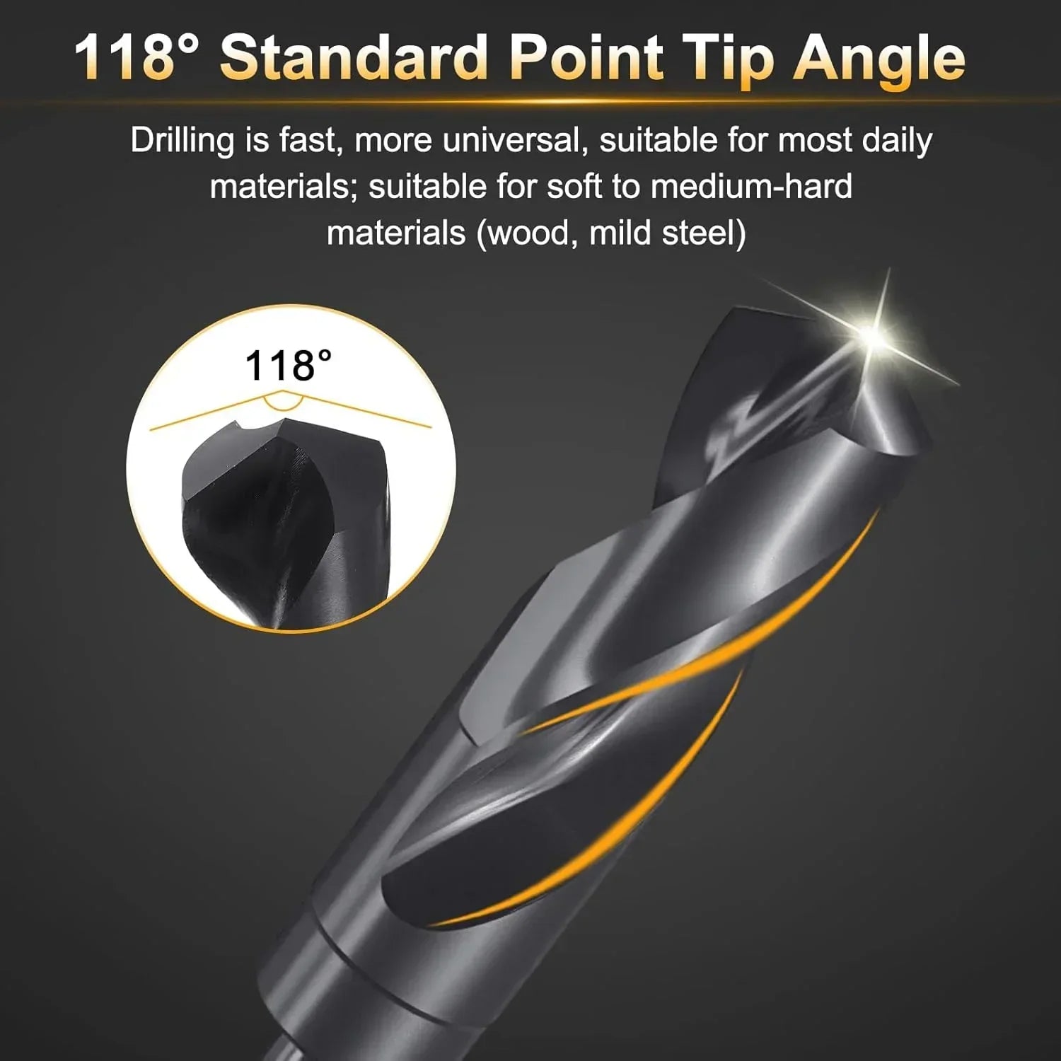 3/4" Drill Bit 3/8" Reduced Shank 3-Flat 4241 High Speed Steel Nitriding Black 118° for Soft Materials Wood Plastic Iron Copper Aluminum