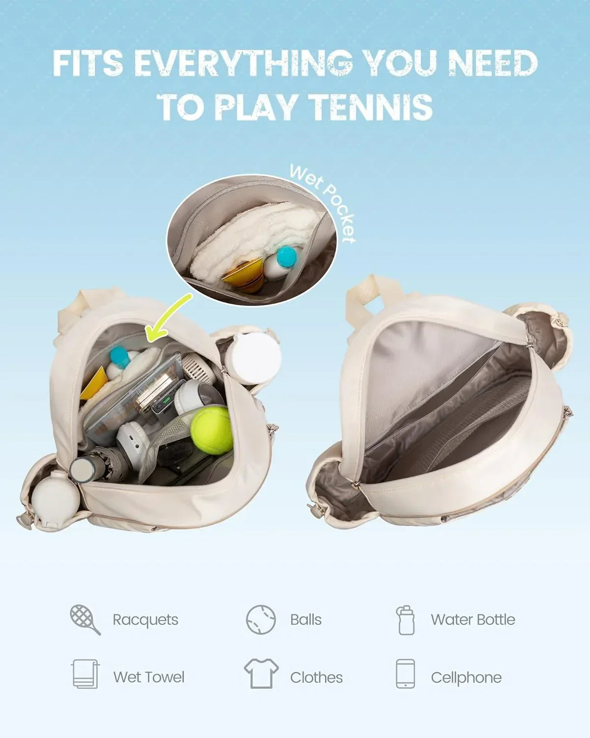 Tennis Bag, Quilted Tennis Sling Crossbody Backpack, Water Resistant Tennis Racket Bags for Women Men, Suitable for Pickleball Tennis Badminton