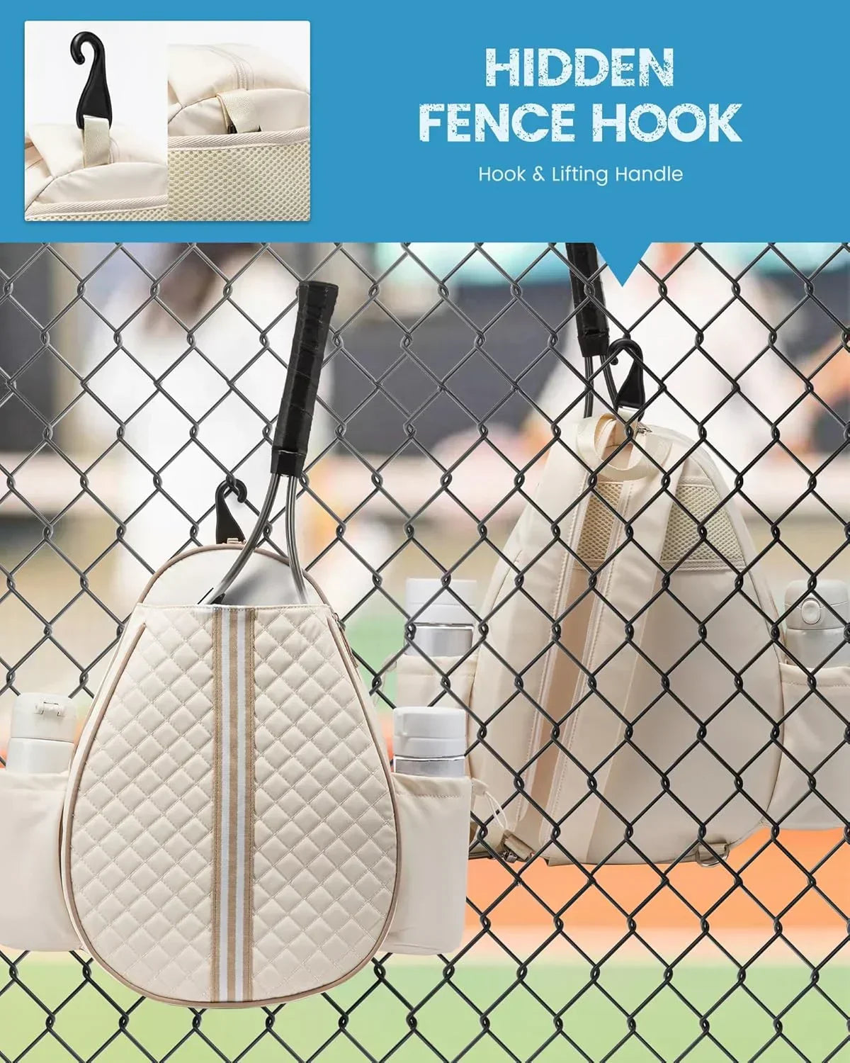 Tennis Bag, Quilted Tennis Sling Crossbody Backpack, Water Resistant Tennis Racket Bags for Women Men, Suitable for Pickleball Tennis Badminton