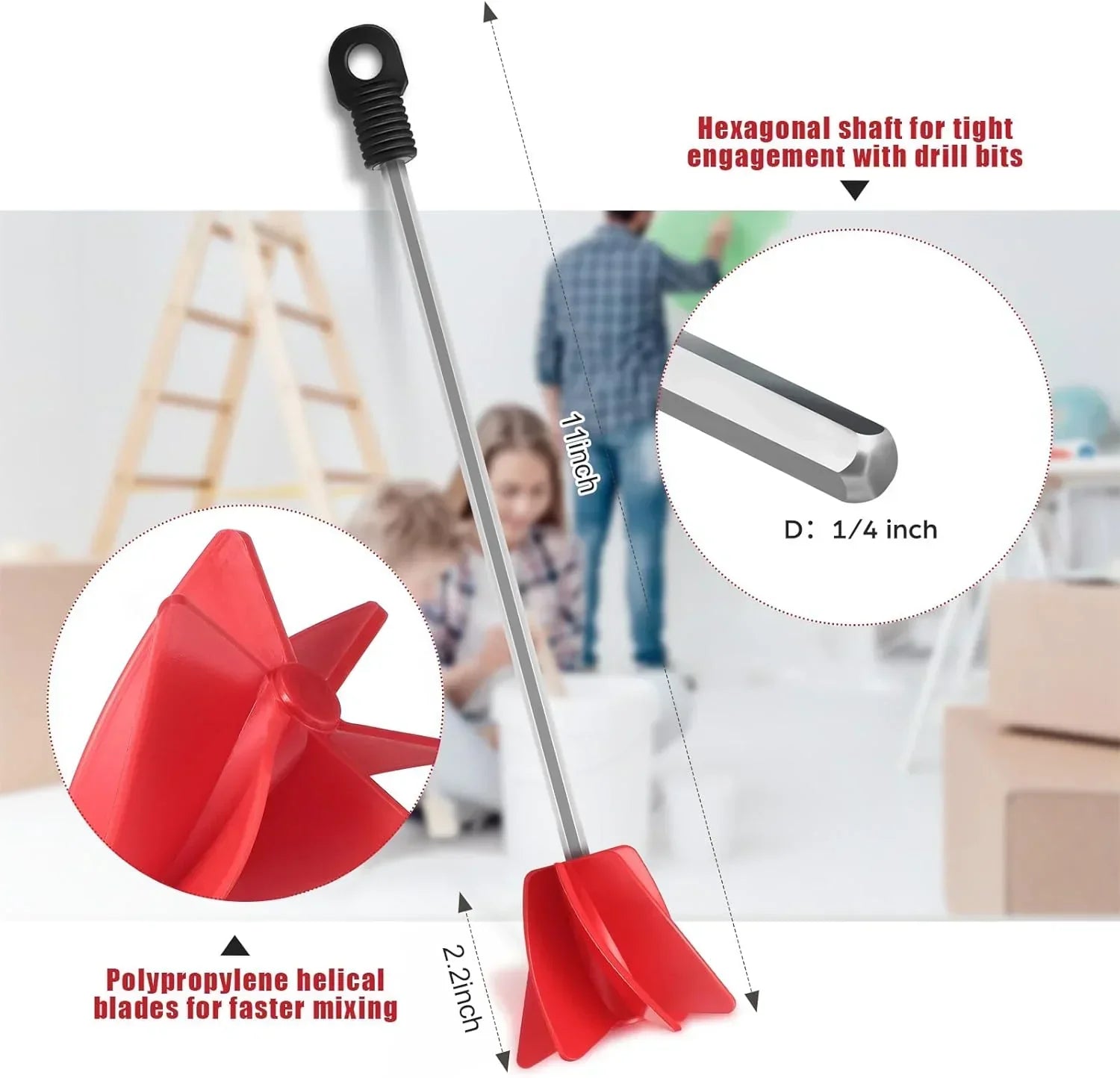 3 Pcs 11 Inch Paint Stirrer for Drill, Paint Mixer Attachment, Helix Epoxy Mixer for Concrete Resin Silicone Stirrer Paddle Works with Most Drills