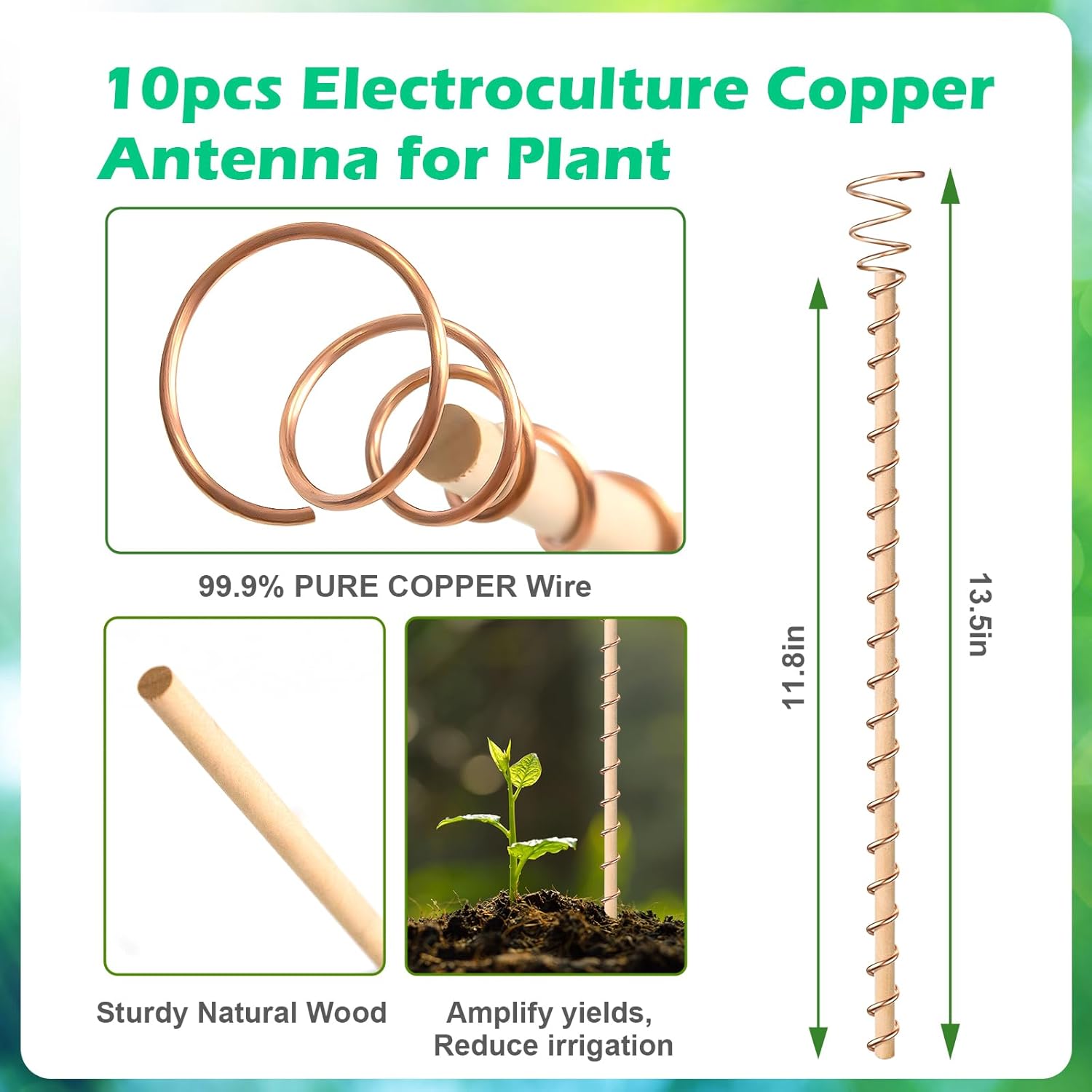 10pcs Electroculture Plant Stakes, 13.5''/17