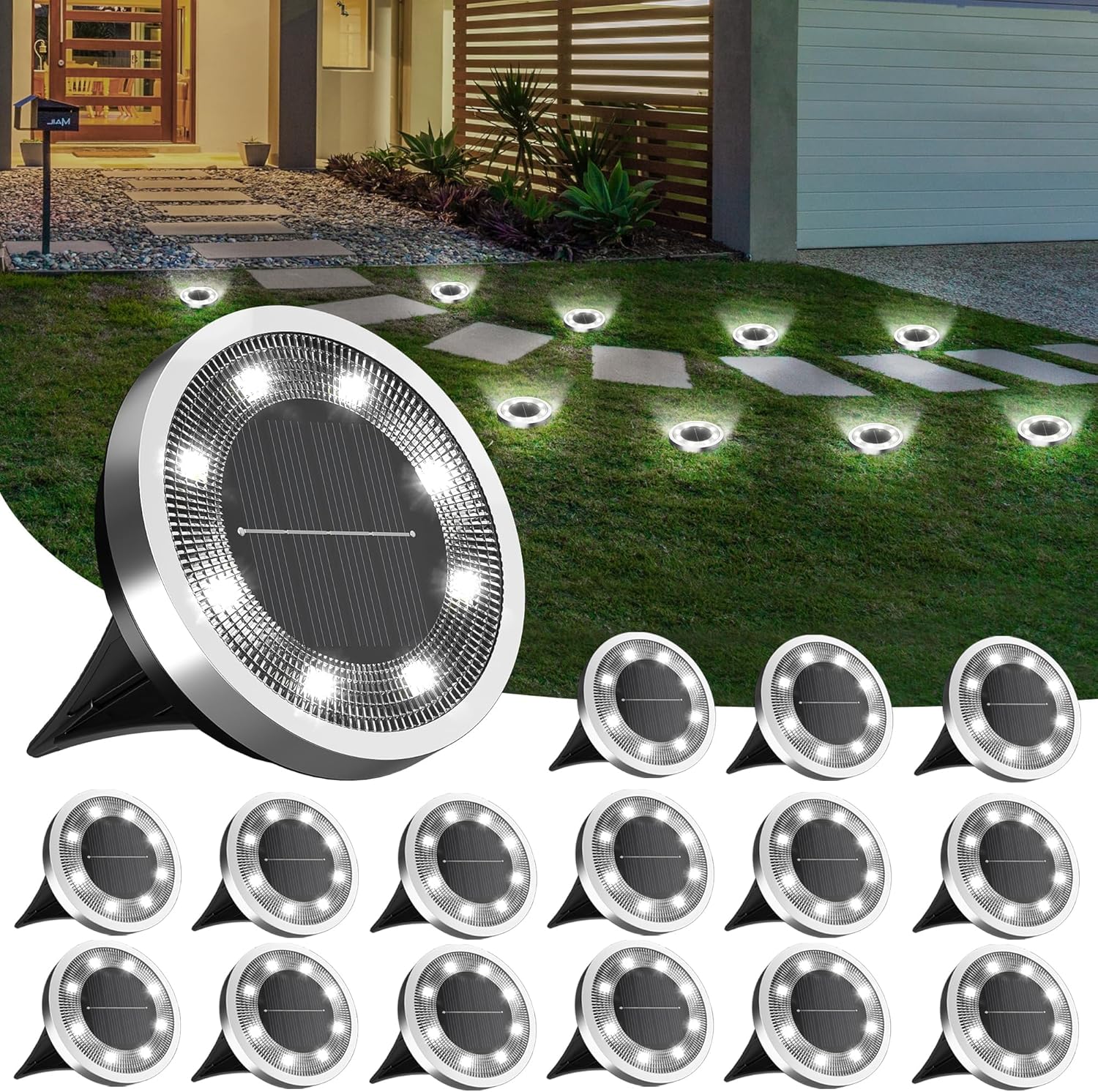 Solar Ground Lights,16 Pack Solar Lights Outdoor Waterproof, Solar Garden Lights Landscape Lighting for Patio Pathway Lawn Yard Deck Driveway Walkway, Cold White