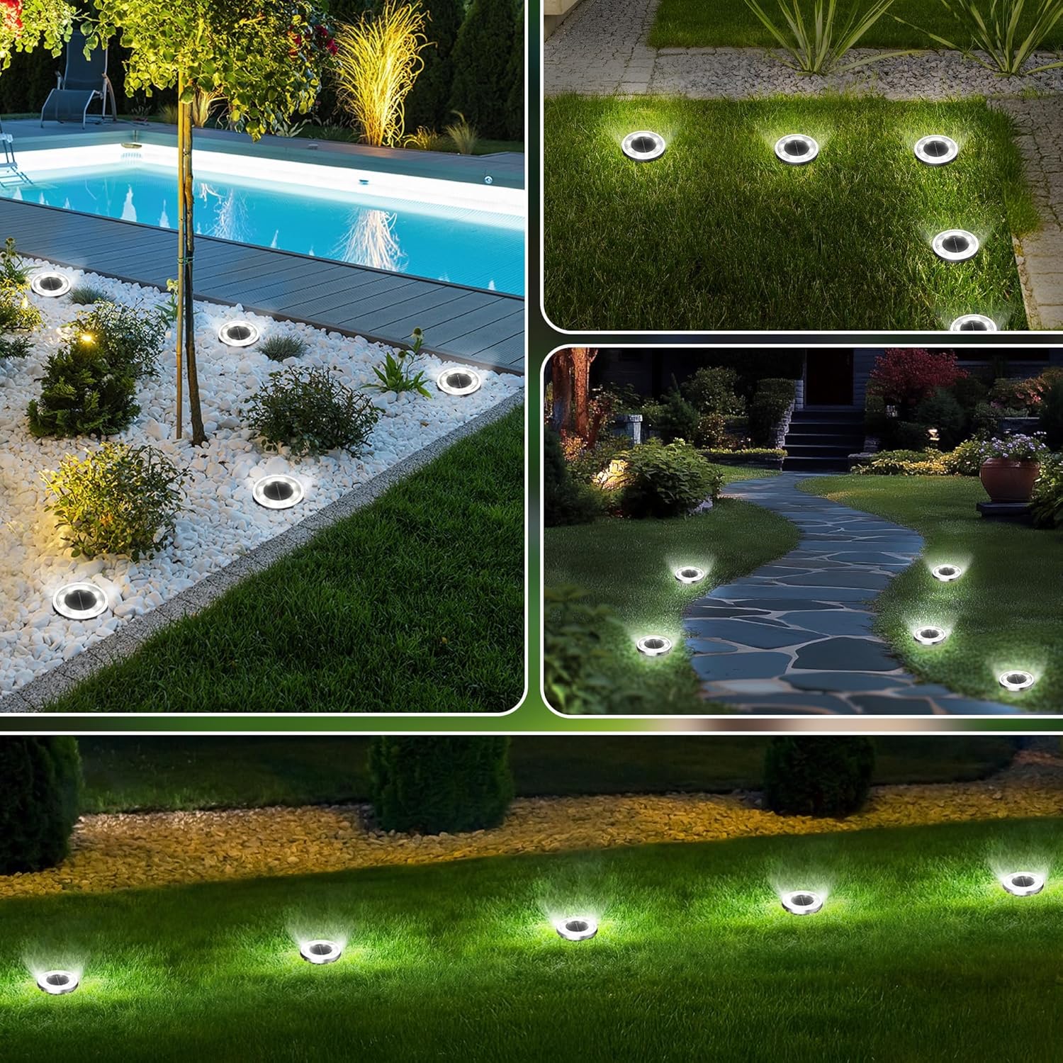 Solar Ground Lights,16 Pack Solar Lights Outdoor Waterproof, Solar Garden Lights Landscape Lighting for Patio Pathway Lawn Yard Deck Driveway Walkway, Cold White