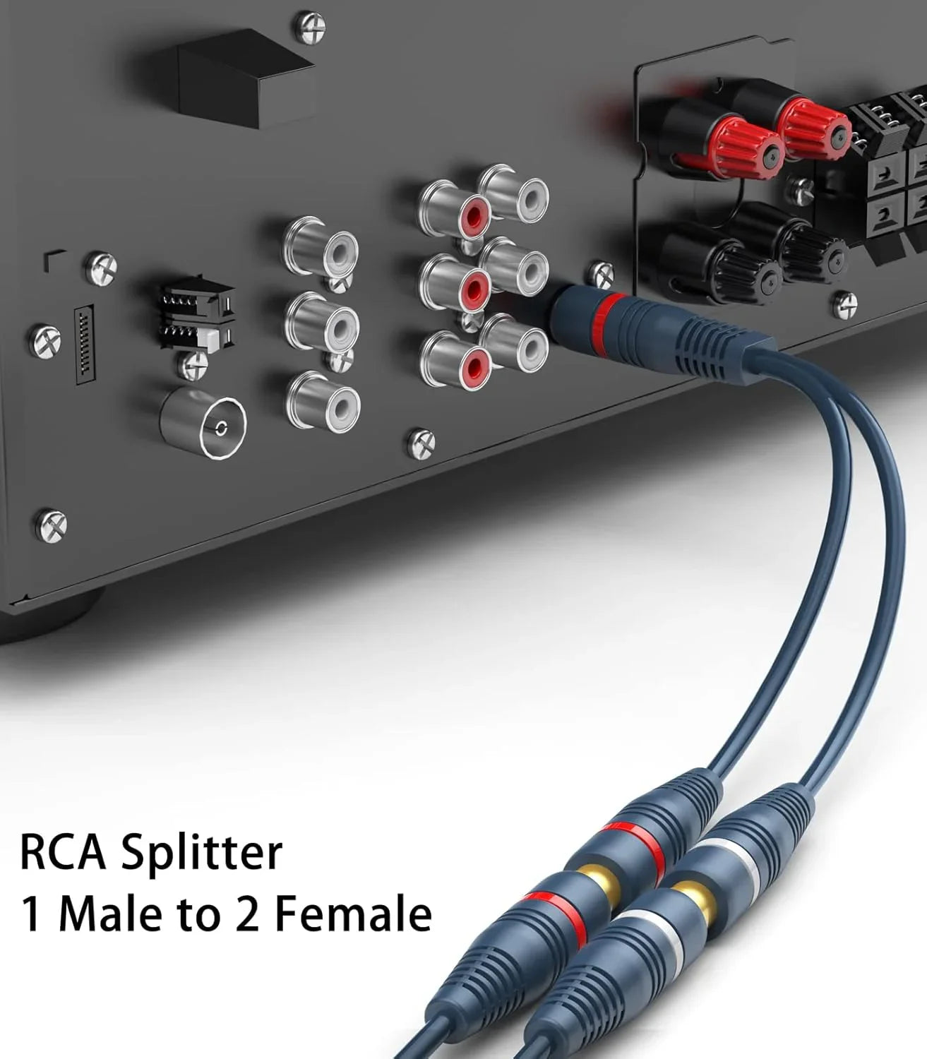 RCA Splitter 1 Male 2 Female 2 Pack, RCA Y Splitter Cable Audio Video Adapter Extension Cord 0.2m/8inch for Subwoofer Speakers