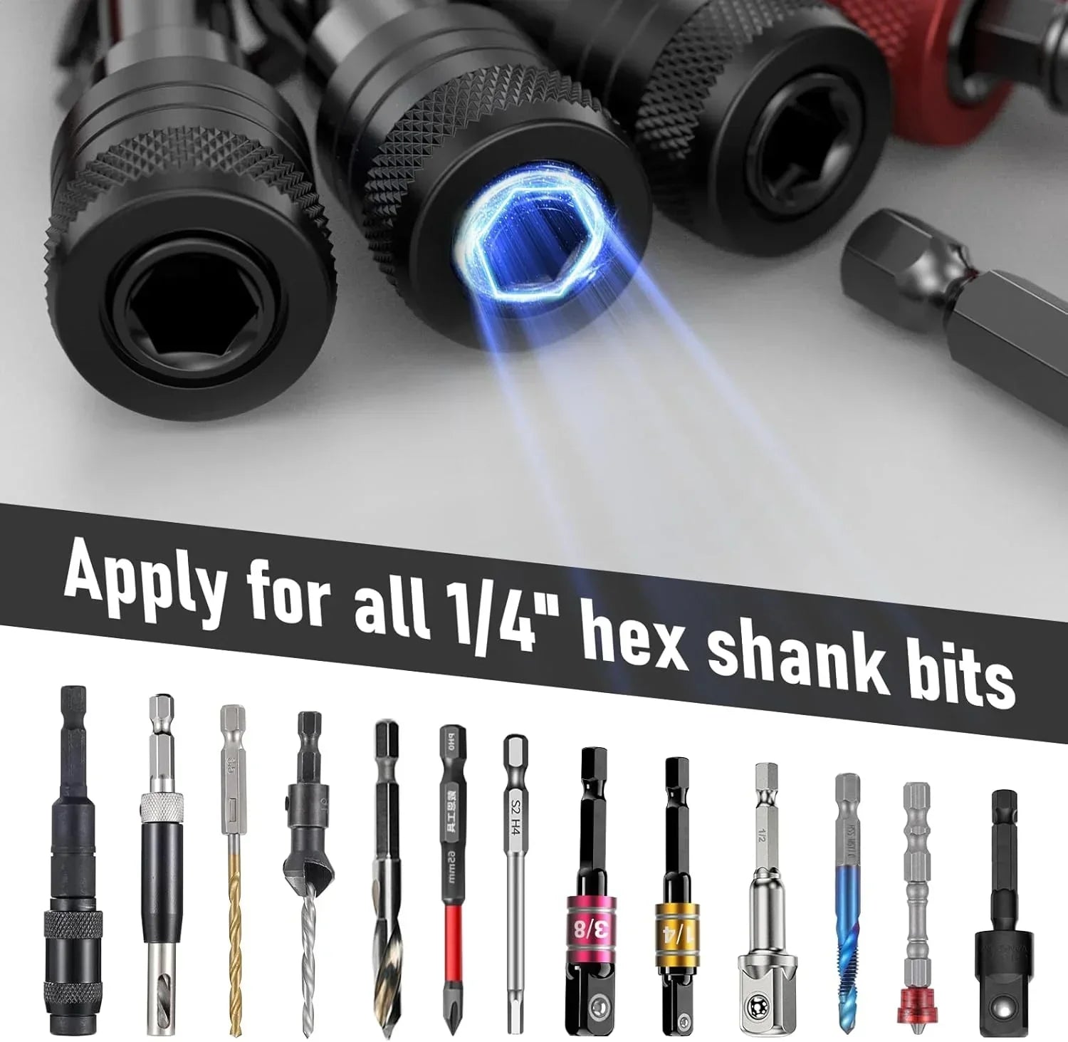 Enhanced Non-Slip Bit Holder 6pcs, 1/4 Drill Bit Holder, Bit Holder Key Chain, Impact Bit Holders for Impact Driver Drill Bit Extension Screwdriver & Drill Bits, w/Black Carabiner Gadget Gift for Men