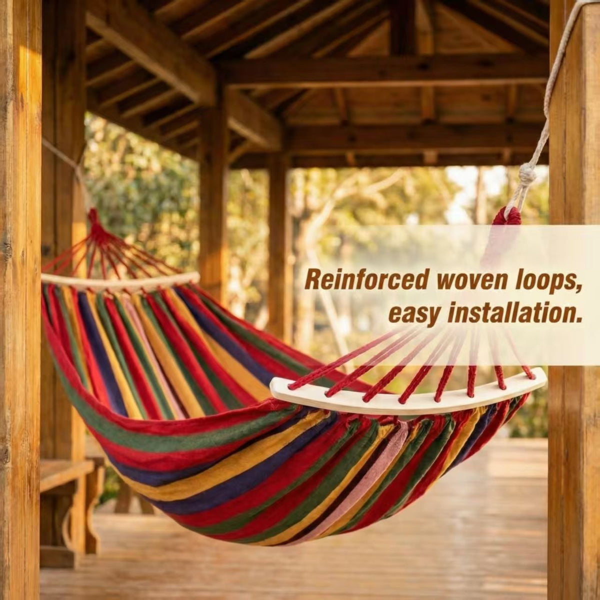 Thick Canvas Outdoor Camping Hammock - Anti-Rollover Portable Hammock for Travel Garden Beach - With Stick Red Stripe 210x80cm
