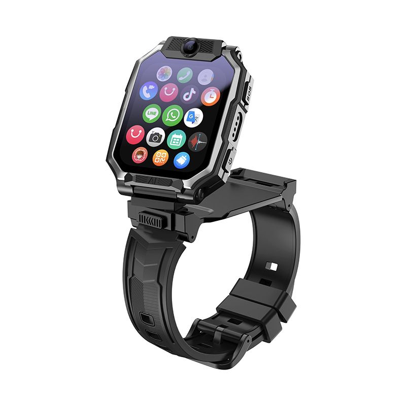 Smart Kids Phone Watch - GPS Tracker Video Call Smartwatch with AI Functions Android OS - Detachable Rotatable Camera for Students - Black
