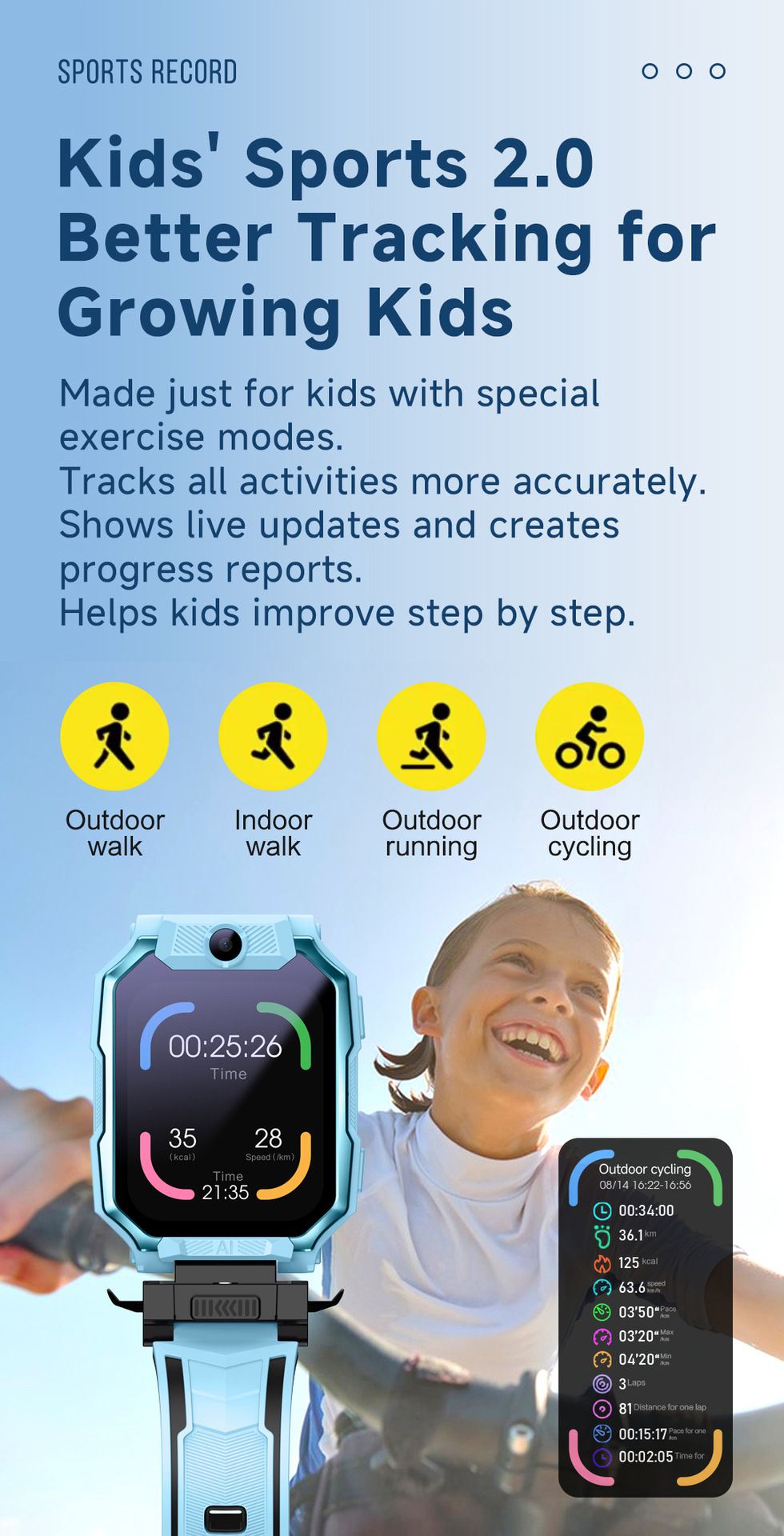 Smart Kids Phone Watch - GPS Tracker Video Call Smartwatch with AI Functions Android OS - Detachable Rotatable Camera for Students - Black