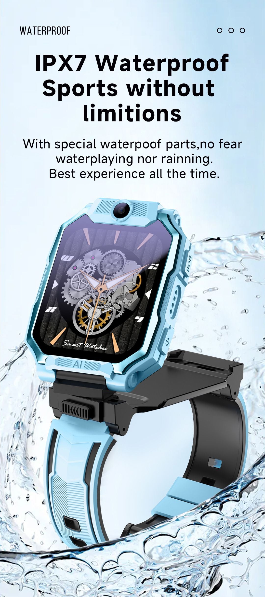 Smart Kids Phone Watch - GPS Tracker Video Call Smartwatch with AI Functions Android OS - Detachable Rotatable Camera for Students - Black