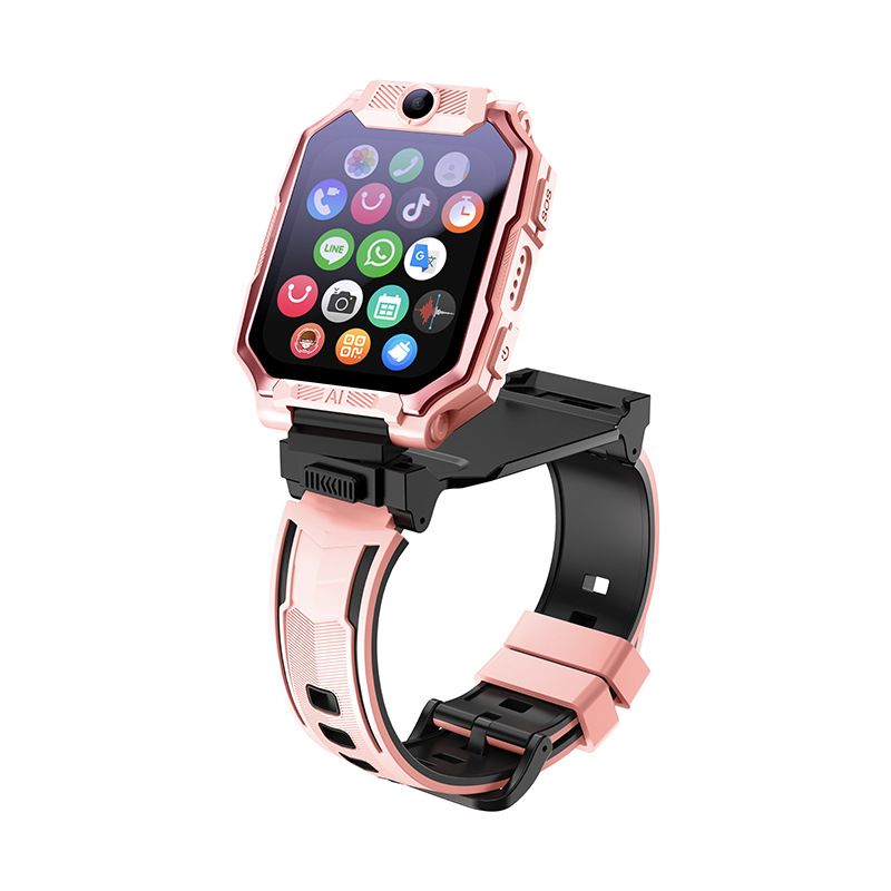 Smart Kids Phone Watch - GPS Tracker Video Call Smartwatch with AI Functions Android OS - Detachable Rotatable Camera for Students - Pink
