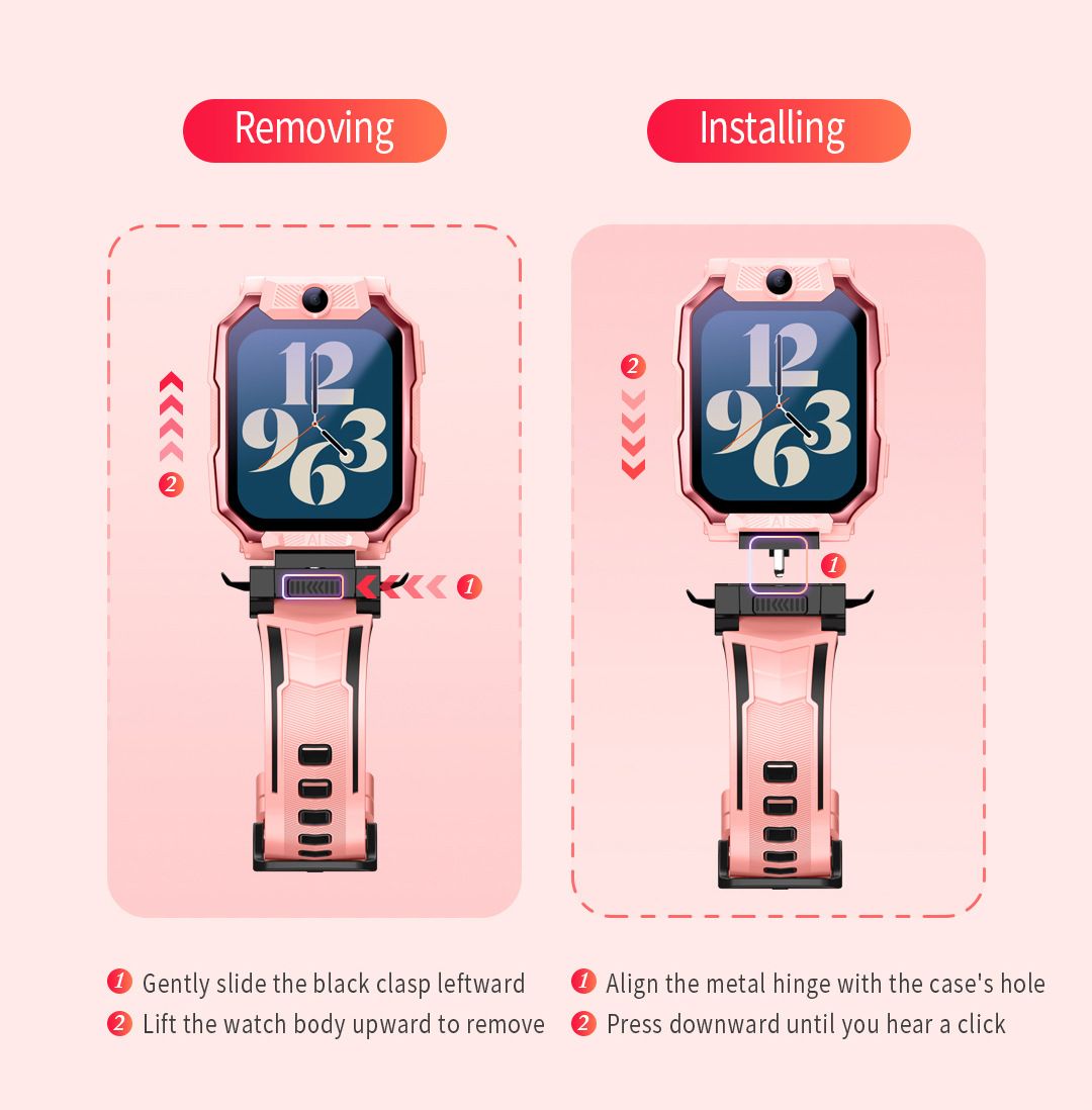 Smart Kids Phone Watch - GPS Tracker Video Call Smartwatch with AI Functions Android OS - Detachable Rotatable Camera for Students - Pink