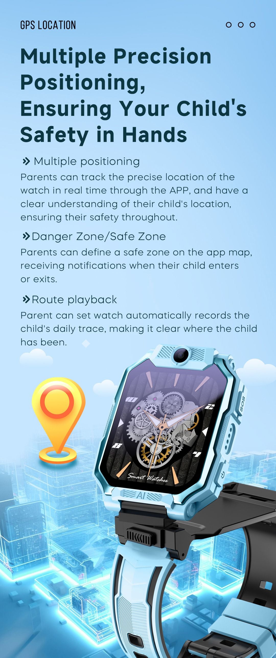 Smart Kids Phone Watch - GPS Tracker Video Call Smartwatch with AI Functions Android OS - Detachable Rotatable Camera for Students - Pink