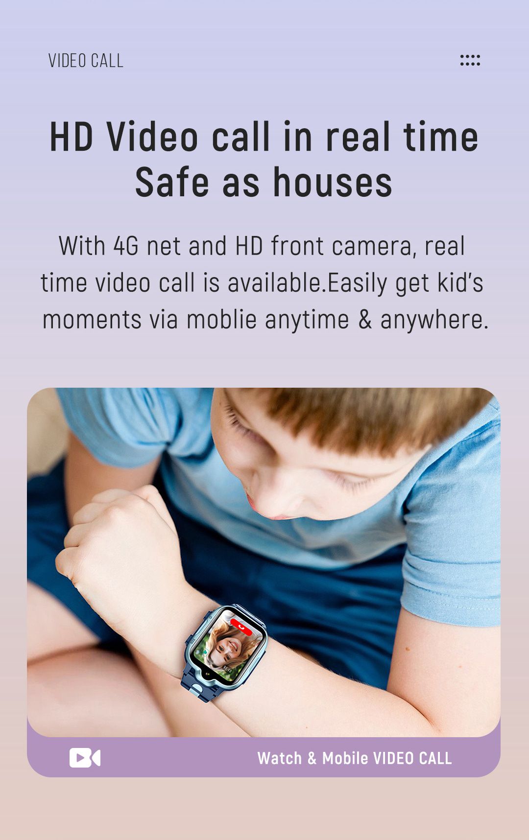 Smart Kids Phone Watch - 4G Video Call GPS Tracker Smartwatch with IPX7 Waterproof IPS Touch Screen Magnetic Charge - Blue