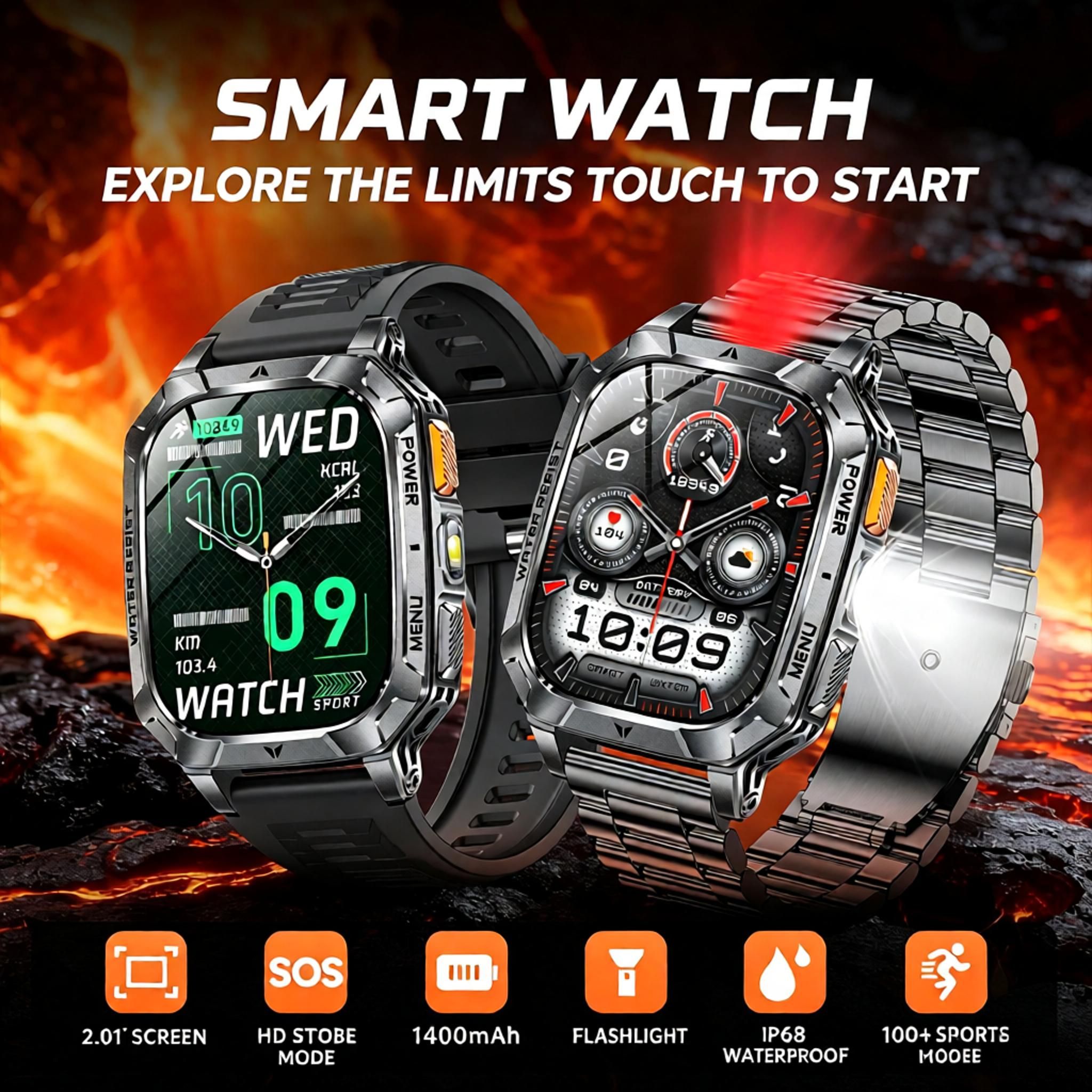 Smart Watch with Bluetooth Calling - Square Screen Fitness Tracker with 1400mAh Battery 8-10 Days Use - Waterproof Smartwatch for Men - Blue Camo