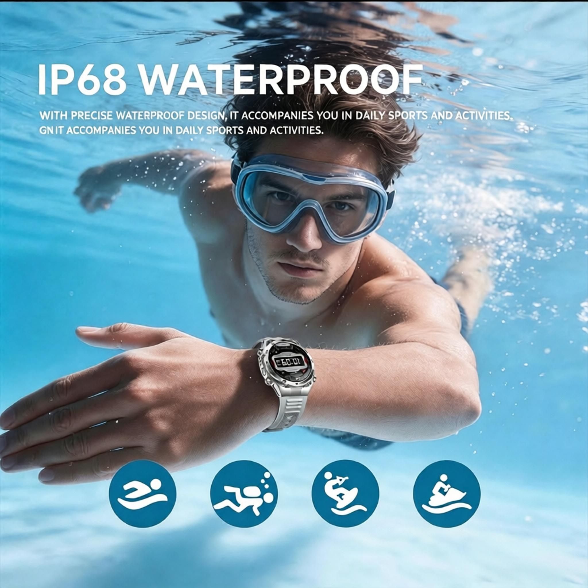 Smart Watch with Bluetooth Calling - 1.53" IPS Screen Health Tracker with Heart Rate SpO2 Sleep Monitor - IP68 Waterproof Smartwatch - Black Rubber