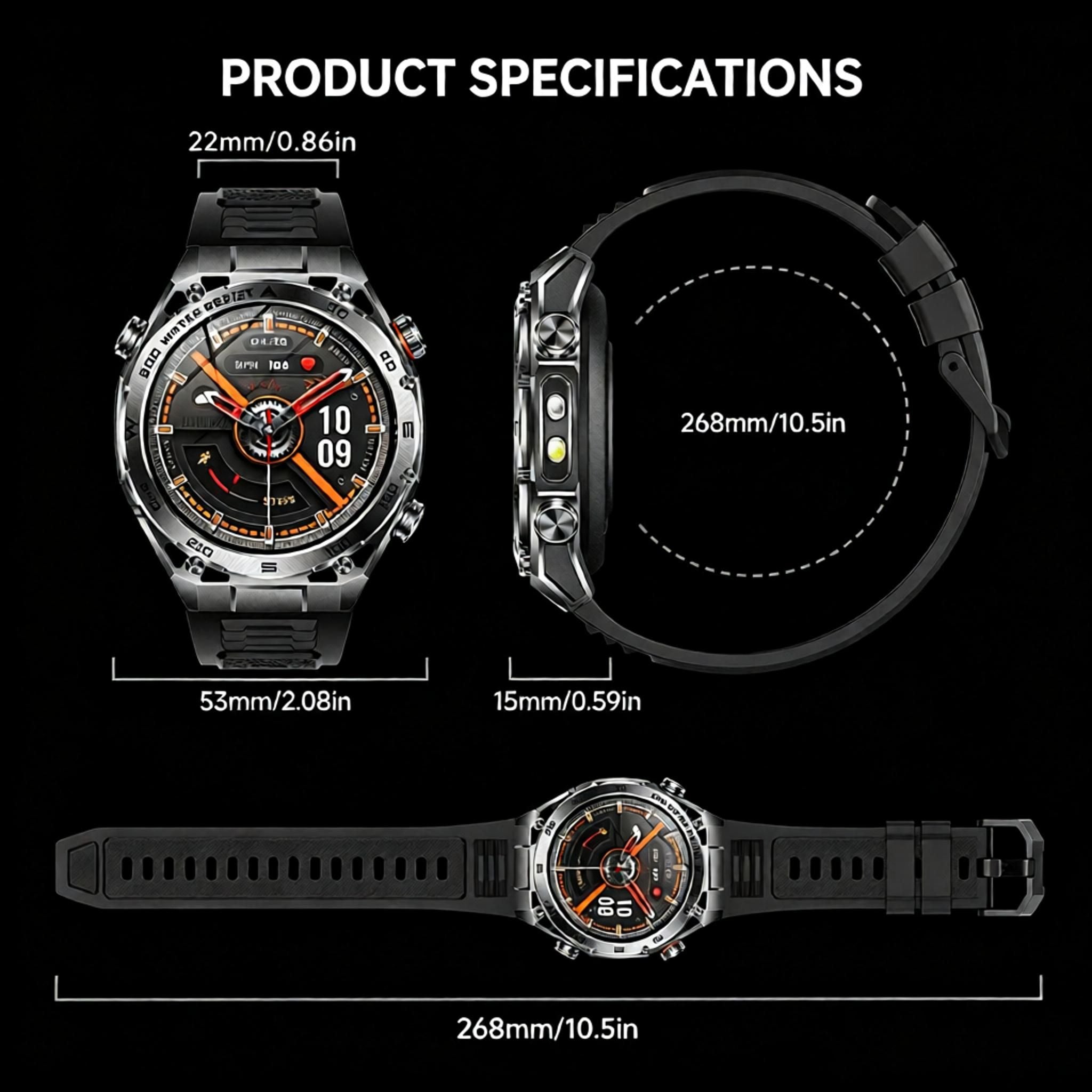Smart Watch with Bluetooth Calling - 1.53" IPS Screen Health Tracker with Heart Rate SpO2 Sleep Monitor - IP68 Waterproof Smartwatch - Gray Rubber