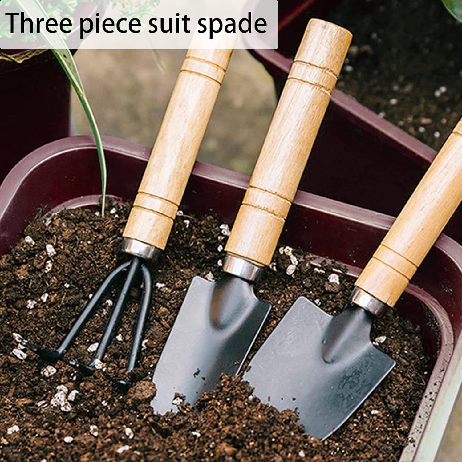 Garden tool set, 3-piece garden tool set, garden trowel, small, wooden handle, hand trowels, small garden set for bonsai, tool, plant pot, flowers