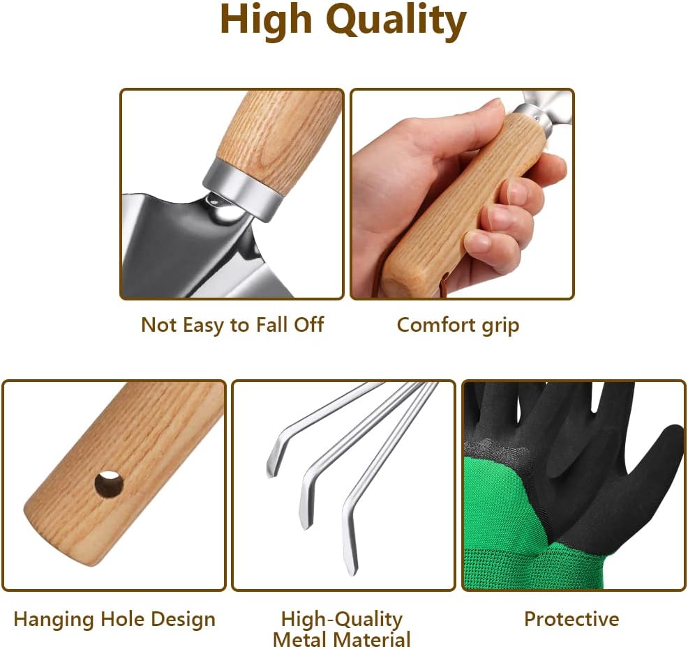 Petluno Garden Tool Set, 3-piece garden tool, stainless steel hand tools, gift set with ergonomic handles, including a wide spade