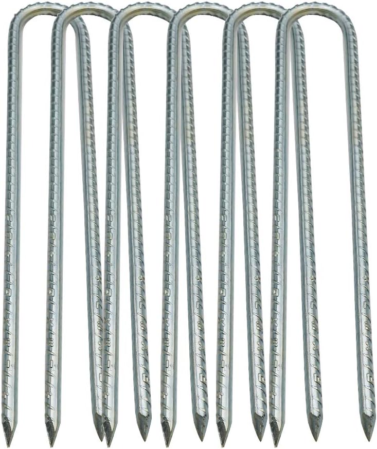 Ground Stakes, Tent Nails, Ground Anchors Garden Staples Steel Galvanized Pegs, Heavy Duty U Landscape Pins for Camping Tents Trampoline Canopies Sheds Ports Gardening 12 Inch 6pack