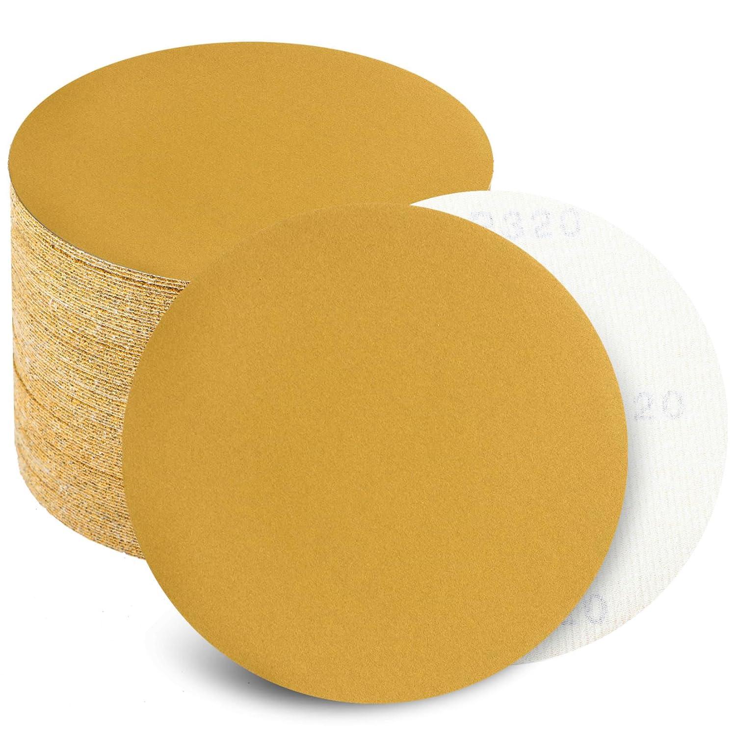 6 Inch Sanding Discs Hook and Loop No Hole, 320 Grit Sandpaper, Da Sandpaper for Automotive and Woodworking, 100 Pack