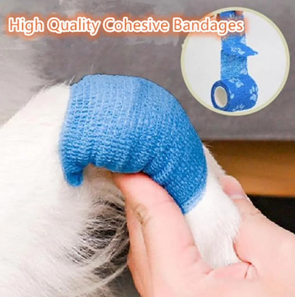 4 Rolls Pet Self Adhesive Bandage, Pet Vet Wrap Tape Waterproof Non-Woven Cohesive Gauze Rolls for Dog Cat Animals, Cohesive Bandages for Wrist Healing Ankle Sprain & Swelling Sport (2 x 5 Yards)