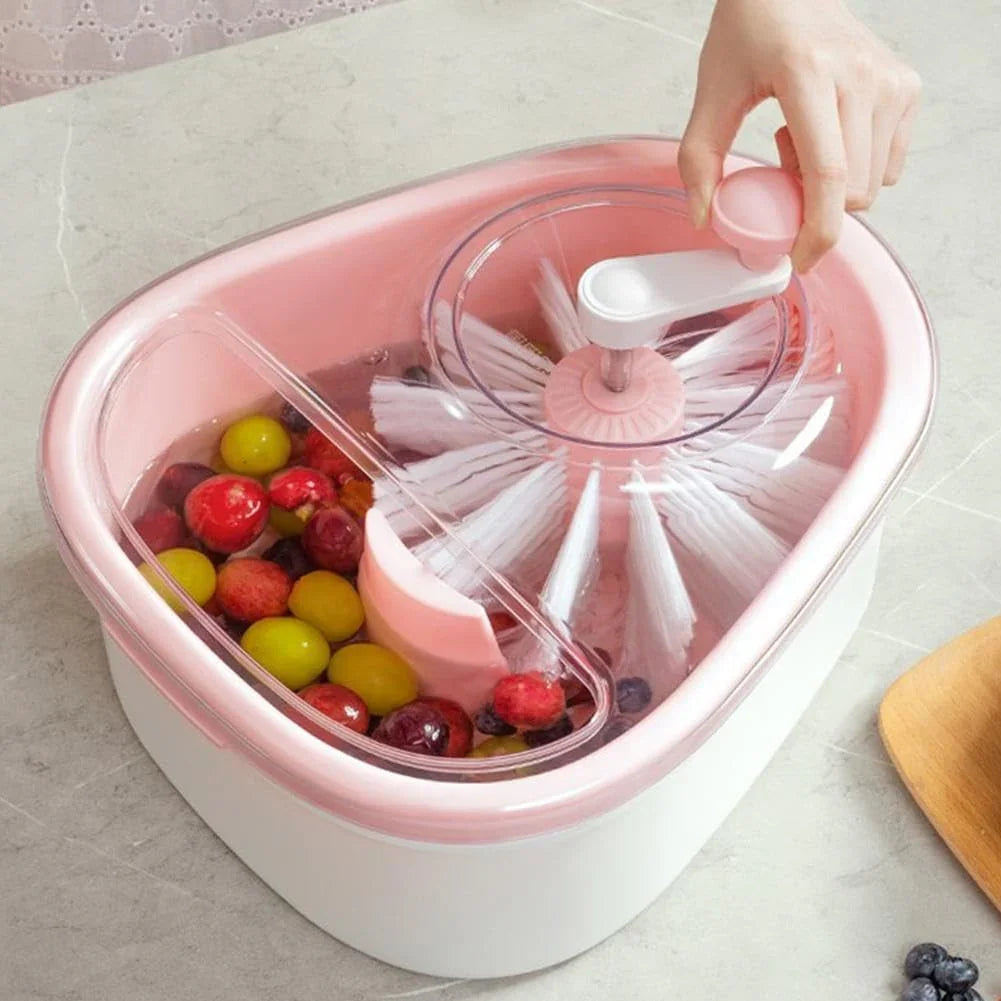 Fruit Cleaner Spinner - Fruit Washer Spinner Bowl with Lid, Large Capacity Fruit Washer Spinner with Brush, Multifunctional Fruit and Vegetable Cleaner Device for Home Kitchen (Blue)