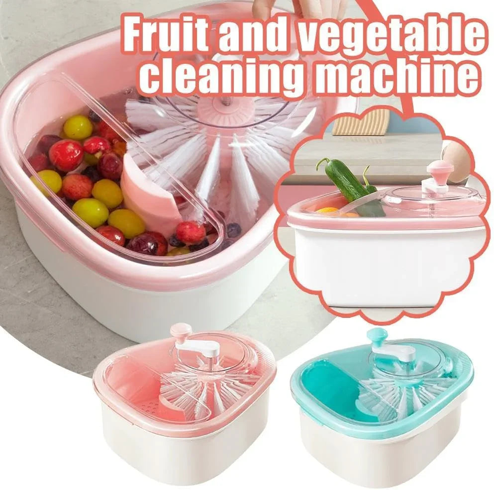 Fruit Cleaner Spinner - Fruit Washer Spinner Bowl with Lid, Large Capacity Fruit Washer Spinner with Brush, Multifunctional Fruit and Vegetable Cleaner Device for Home Kitchen (Blue)