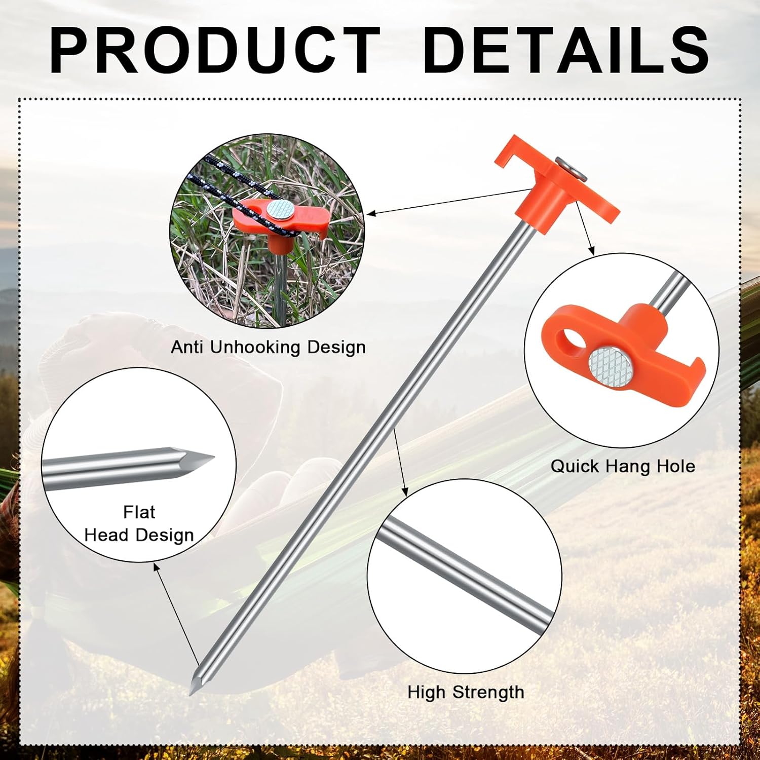 10 Pcs Tent Pegs Heavy Duty Metal Tent Stakes Heavy Duty 7.87inch Ground Pegs for Awnings for Hard Ground, Camping