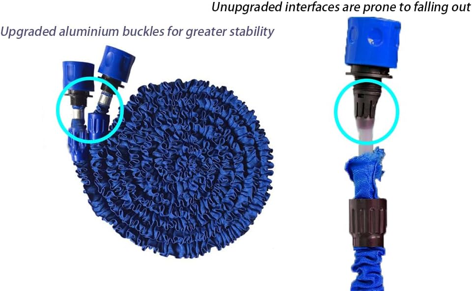 Expandable Garden Hose (16ft to 50ft), Aluminium Connector with 7 Functioning Nozzles, Multi-Purpose Garden Hose Sprayer, Garden Patio Sprayer for Watering Plants, Cleaning Cars or Pets (Blue)