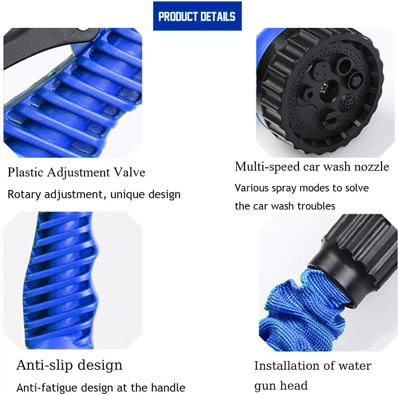 Expandable Garden Hose (16ft to 50ft), Aluminium Connector with 7 Functioning Nozzles, Multi-Purpose Garden Hose Sprayer, Garden Patio Sprayer for Watering Plants, Cleaning Cars or Pets (Blue)