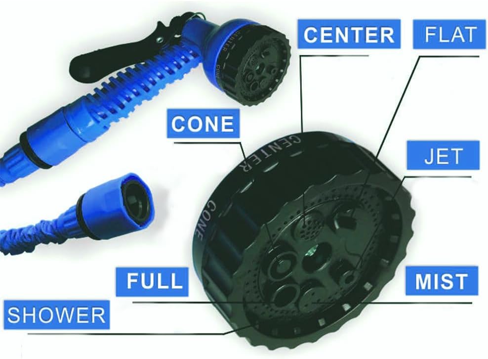 Expandable Garden Hose (16ft to 50ft), Aluminium Connector with 7 Functioning Nozzles, Multi-Purpose Garden Hose Sprayer, Garden Patio Sprayer for Watering Plants, Cleaning Cars or Pets (Blue)