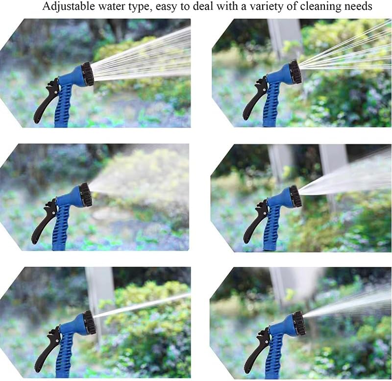 Expandable Garden Hose (16ft to 50ft), Aluminium Connector with 7 Functioning Nozzles, Multi-Purpose Garden Hose Sprayer, Garden Patio Sprayer for Watering Plants, Cleaning Cars or Pets (Blue)