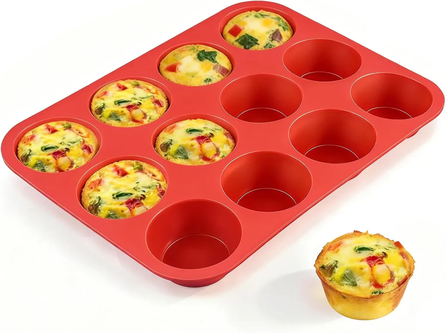 12 Cups Silicone Muffin Pan - Nonstick Cupcake 1 Pack Regular Size Mold for Baking 1pc: 12-Cup