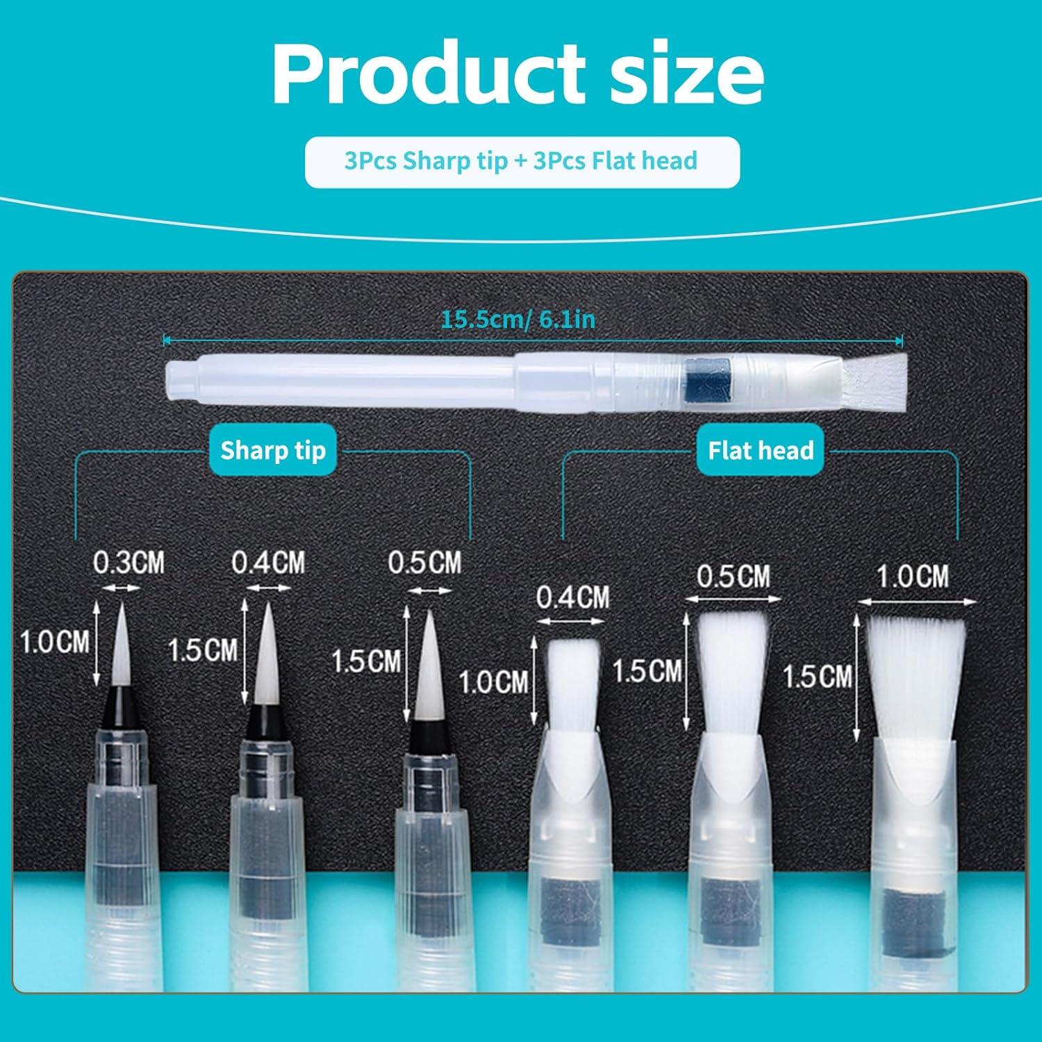 Refillable watercolour brush set: 6 watercolour brushes with refillable reservoirs - watercolour brushes with fine, medium and large tips for watercolour painting and sketching