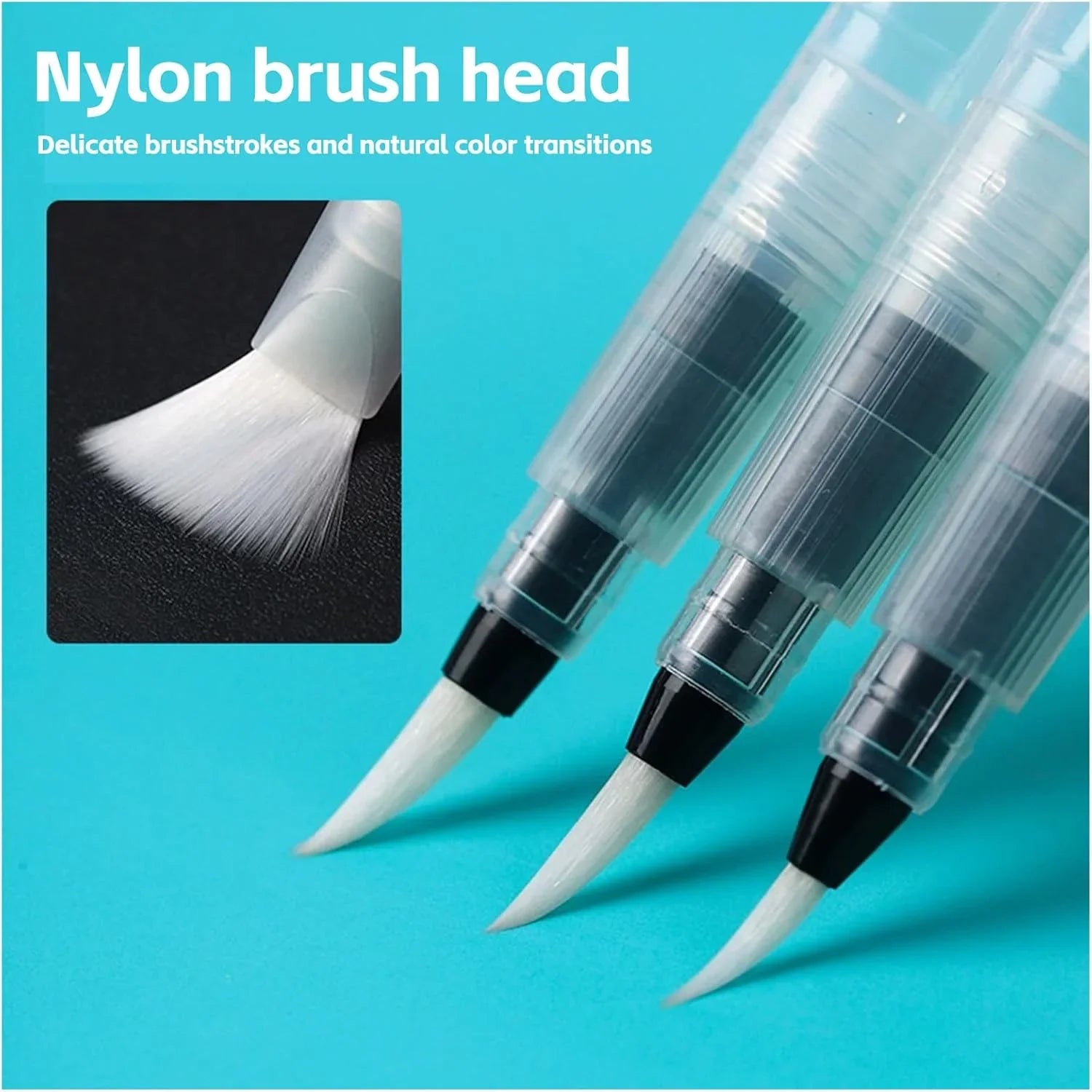 Refillable watercolour brush set: 6 watercolour brushes with refillable reservoirs - watercolour brushes with fine, medium and large tips for watercolour painting and sketching