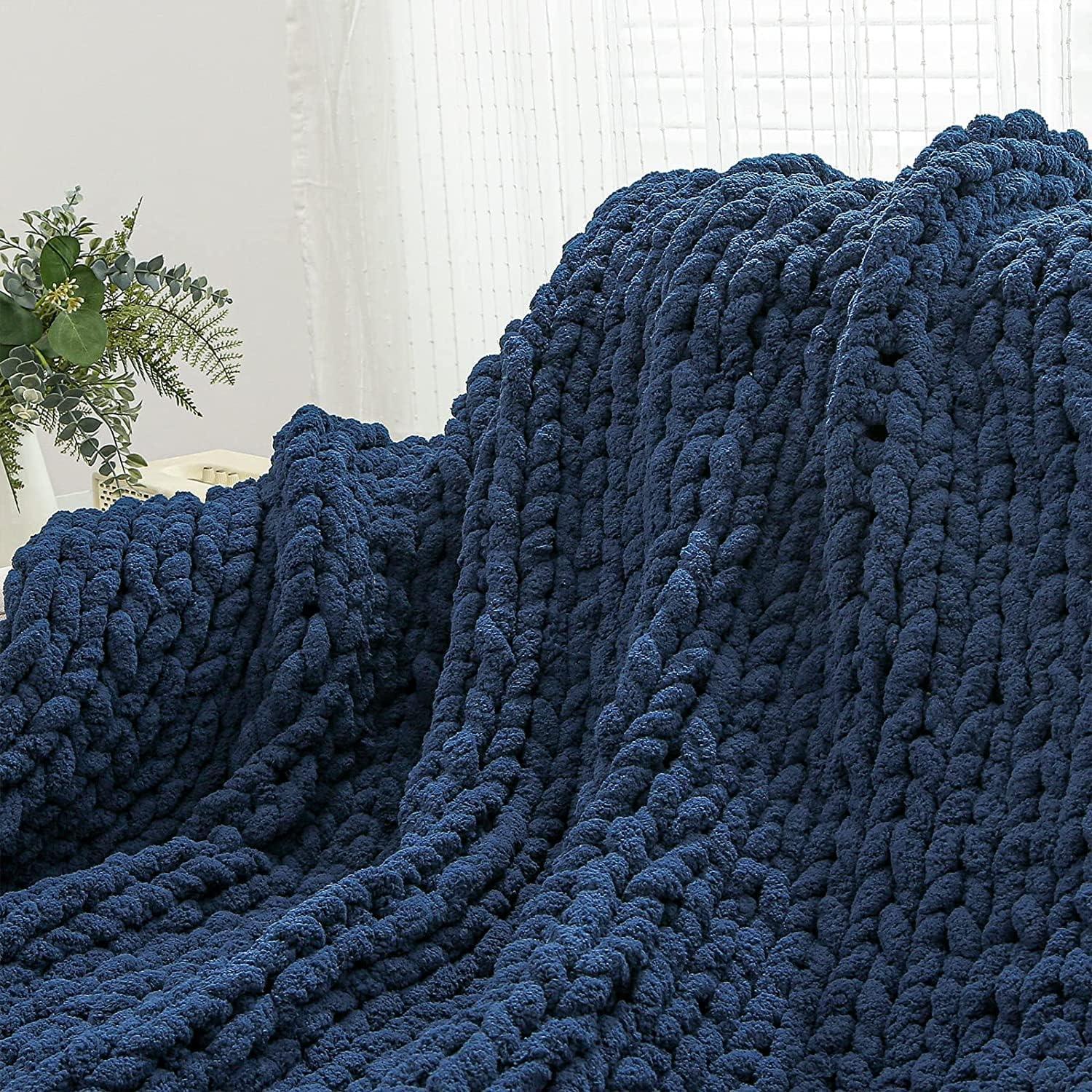 Chunky yarn - Hand-knitted blanket - 25 metres - Extra soft - DIY - Cushion - Blanket - Pet bed - Navy blue