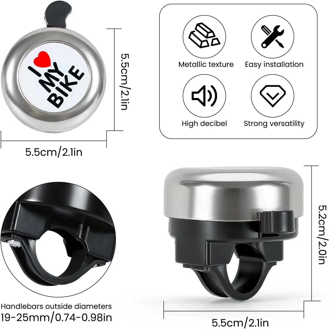 Bike bell - Classic nostalgic bell - Loud sound - Bike accessories - Kids' bike bell - Push bike bell - Adult bike bell - Hand-pulled - Black and silver
