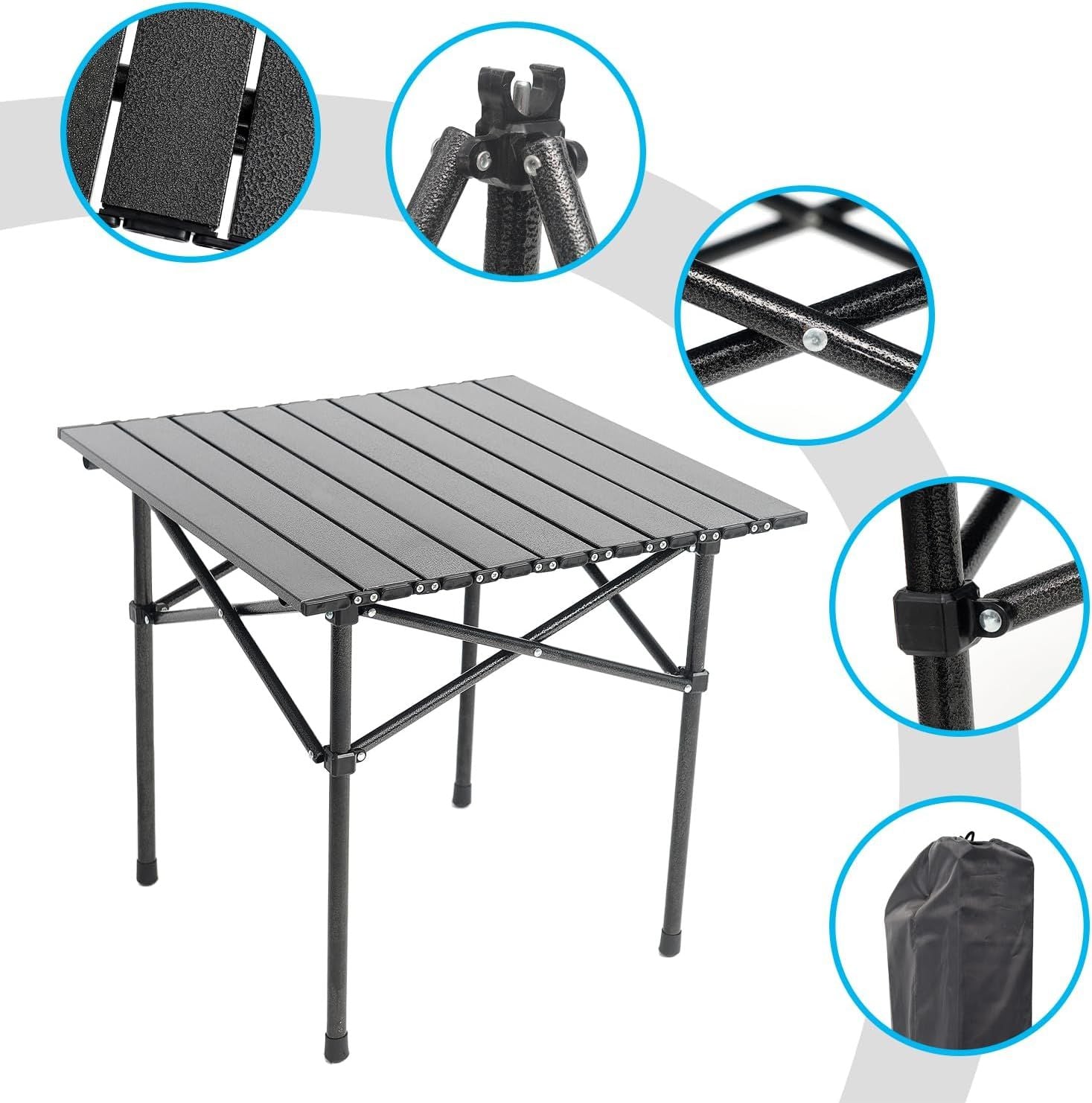 Portable Camping Table Folding Side Table Aluminum Lightweight Table with Carry Bag for Outdoor Cooking Hiking Picnics BBQ Travel (Black)