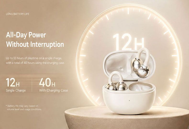 Clip-On Open-Ear Bluetooth Earbuds - Bluetooth 5.4 Wireless Headphones with 24H Playtime - Lightweight Clip Earphones for Sports Running - White