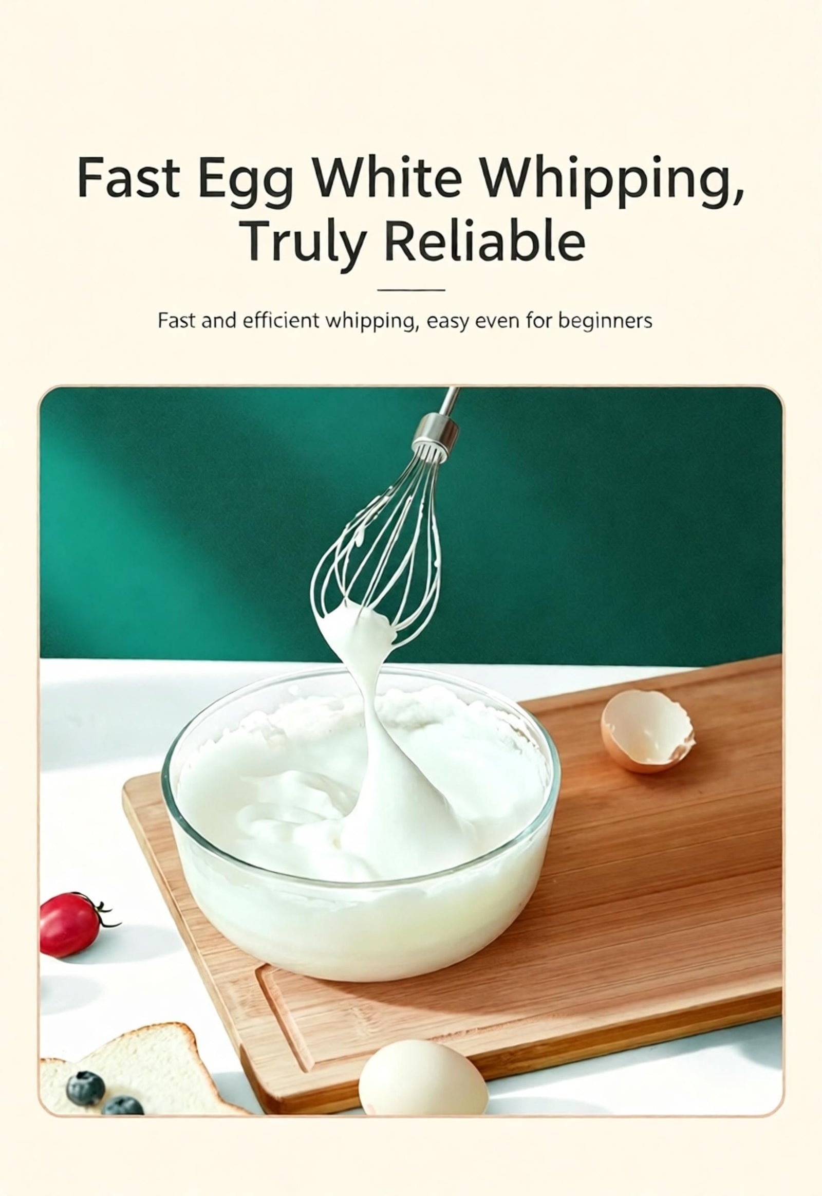 Wireless Electric Egg Beater - USB Rechargeable Handheld Mixer for Baking Whisking Frothing - 304 Stainless Steel Portable Kitchen Tool - White 3 Speeds