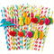 Hawaiian Party Straws Combo - 50pcs Umbrella Paper Straws + 50pcs Fruit Honeycomb Mixed Paper Straws, Total 100pcs - Tropical Luau Decoration Drinking Straws for Cocktail, Juice, Birthday, Wedding
