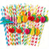Hawaiian Party Straws Combo - 50pcs Umbrella Paper Straws + 50pcs Fruit Honeycomb Mixed Paper Straws, Total 100pcs - Tropical Luau Decoration Drinking Straws for Cocktail, Juice, Birthday, Wedding