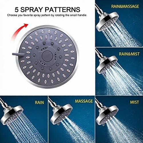 4 Inch 5-Mode Adjustable Shower Head with 20-Stage Filter - High Pressure Spray Nozzle for Bathroom Spa - Black 4 Inch with Filter and 4 Hooks