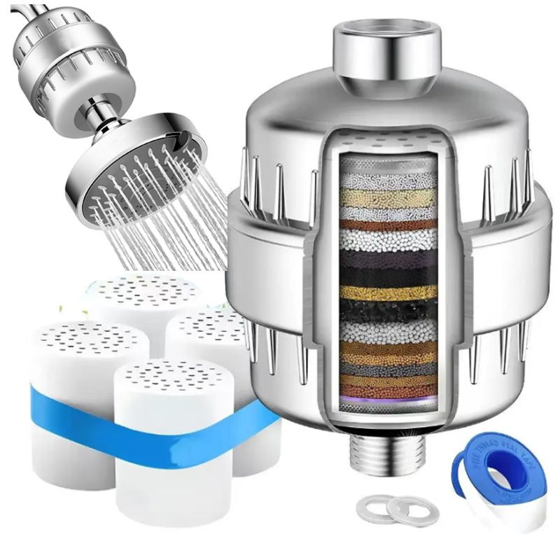 4 Inch 5-Mode Adjustable Shower Head with 20-Stage Filter - High Pressure Spray Nozzle for Bathroom Spa - Silver 4 Inch with 3 Replacement Filters