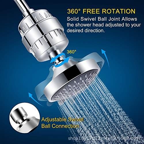 4 Inch 5-Mode Adjustable Shower Head with 20-Stage Filter - High Pressure Spray Nozzle for Bathroom Spa - Silver 4 Inch with Filter and 4 Hooks